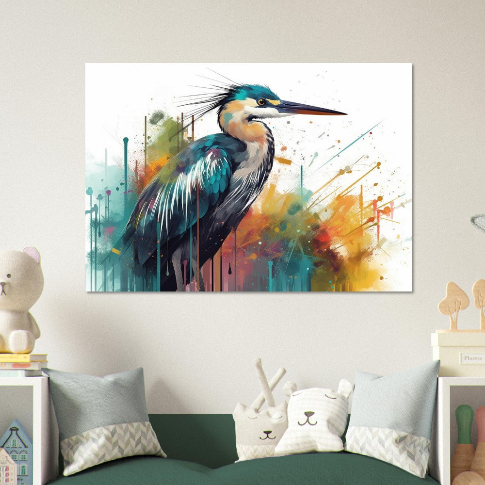 Colorful Heron Poster Print. Watercolor Great Bird Art Gift, Present for Mom, Dad. Rainbow Animal Wall Art