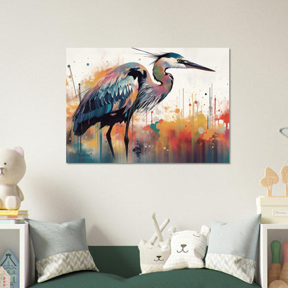 Colorful Heron Poster Print. Watercolor Great Bird Art Gift, Present for Mom, Dad. Rainbow Animal Wall Art