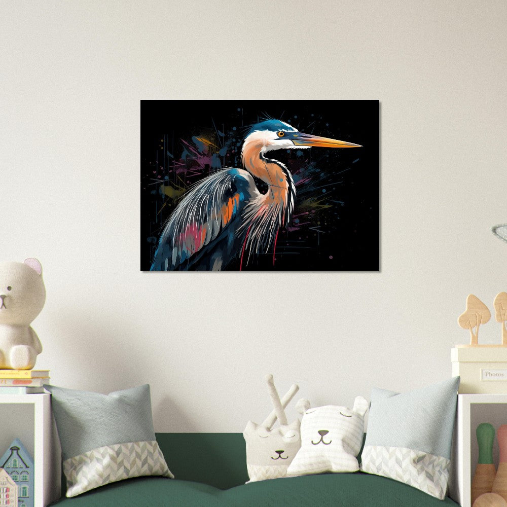 Colorful Heron Poster Print. Watercolor Great Bird Art Gift, Present for Mom, Dad. Rainbow Animal Wall Art