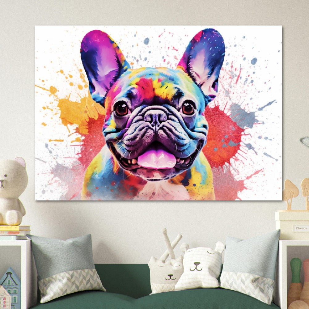 French Bulldog Poster with Free Delivery! Colorful Watercolor Nursery Puppy Poster Print Wall Art Gift for Dog Lovers, Frenchie Mom, Dad