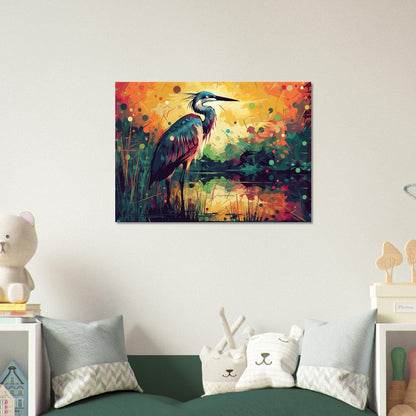 Colorful Heron Poster Print. Watercolor Great Bird Art Gift, Present for Mom, Dad. Rainbow Animal Wall Art