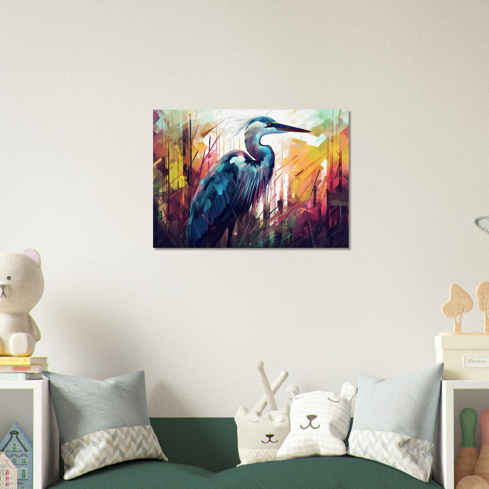 Colorful Heron Poster Print. Watercolor Great Bird Art Gift, Present for Mom, Dad. Rainbow Animal Wall Art