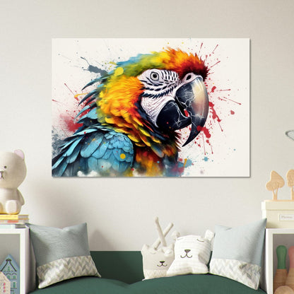 Colorful Macaw Parrot Poster Print. Watercolor Cute Bird Art Gift, Present for Mom, Dad. Safari Animal Wall Art