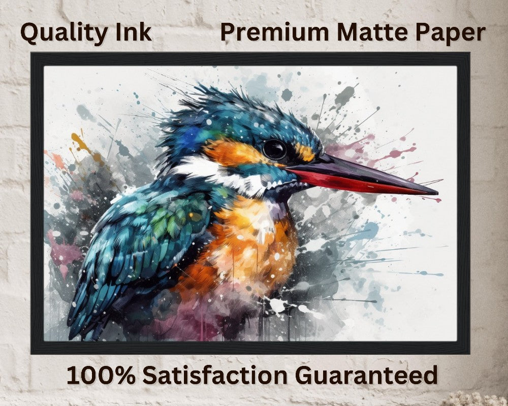 Impression d’affiche d’oiseau de martin-pêcheur. Cadeau d'art d'oiseau mignon à l'aquarelle, cadeau pour maman, papa. Art mural animalier floral