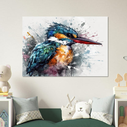 Impression d’affiche d’oiseau de martin-pêcheur. Cadeau d'art d'oiseau mignon à l'aquarelle, cadeau pour maman, papa. Art mural animalier floral