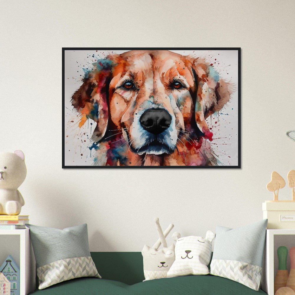 Red Golden Retriever (Framed) - Colorful Watercolor Style Print, Animal Wall Art Gift for Dog Lovers, Golden Mom, Dad