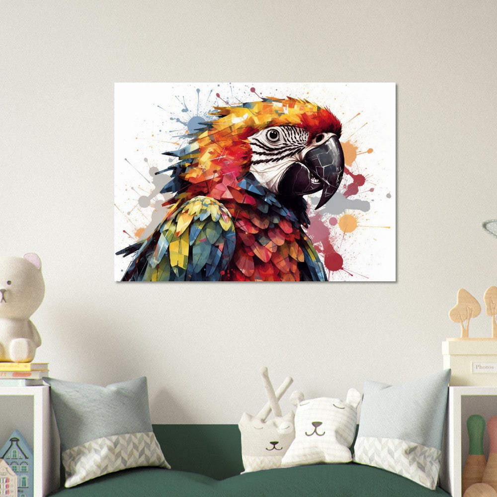 Colorful Macaw Parrot Poster Print. Watercolor Cute Bird Art Gift, Present for Mom, Dad. Safari Animal Wall Art