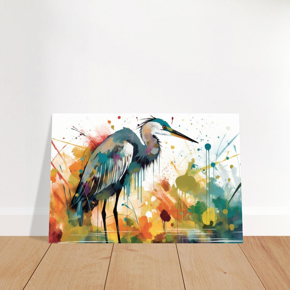 Colorful Heron Poster Print. Watercolor Great Bird Art Gift, Present for Mom, Dad. Rainbow Animal Wall Art