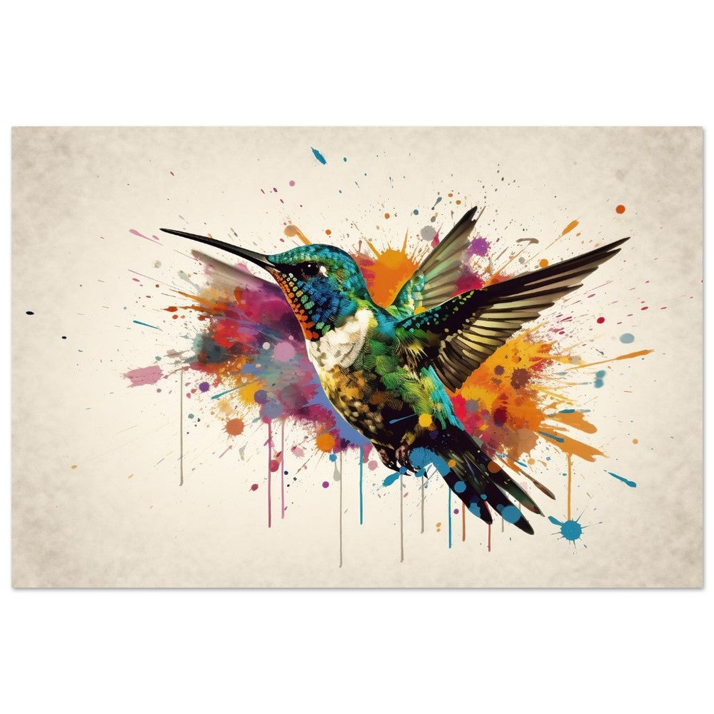 Colorful Hummingbird Poster Print. Watercolor Cute Bird Art Gift, Present for Mom, Dad. Rainbow Animal Wall Art