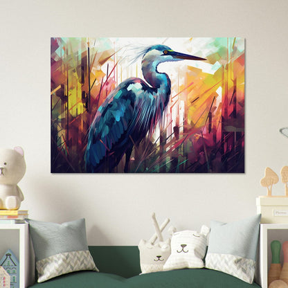 Colorful Heron Poster Print. Watercolor Great Bird Art Gift, Present for Mom, Dad. Rainbow Animal Wall Art