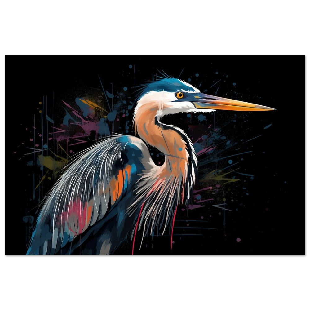 Colorful Heron Poster Print. Watercolor Great Bird Art Gift, Present for Mom, Dad. Rainbow Animal Wall Art