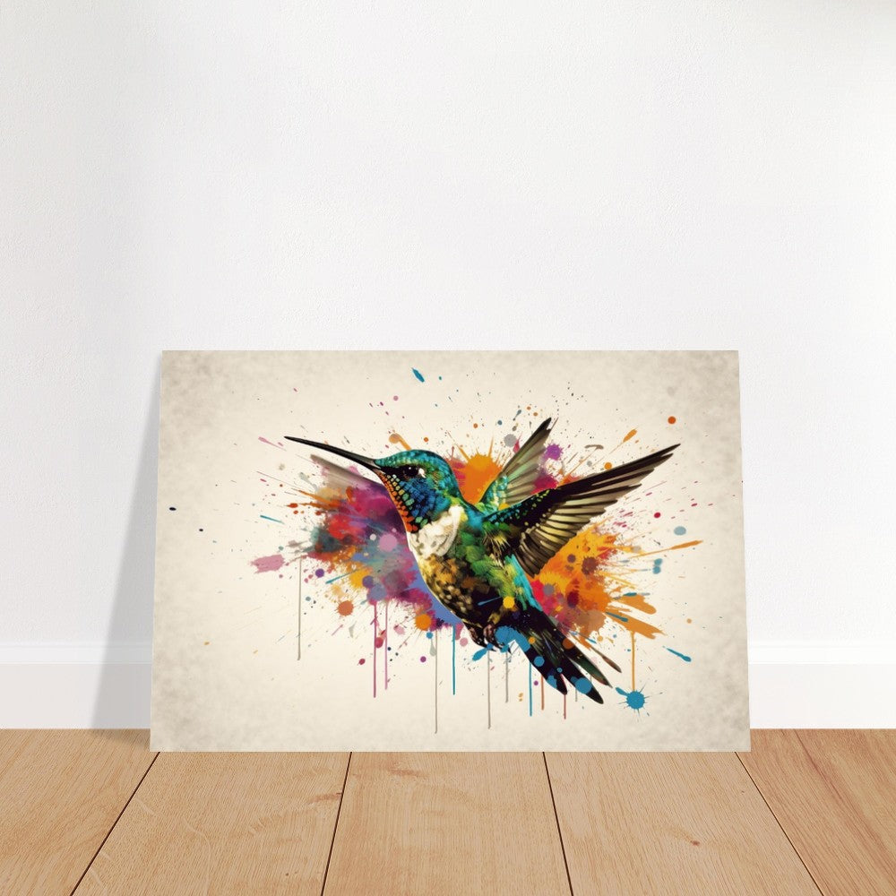 Colorful Hummingbird Poster Print. Watercolor Cute Bird Art Gift, Present for Mom, Dad. Rainbow Animal Wall Art