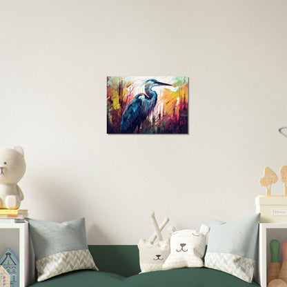 Colorful Heron Poster Print. Watercolor Great Bird Art Gift, Present for Mom, Dad. Rainbow Animal Wall Art