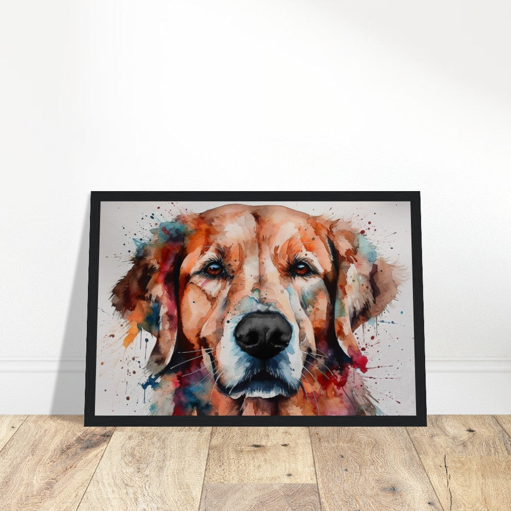 Red Golden Retriever (Framed) - Colorful Watercolor Style Print, Animal Wall Art Gift for Dog Lovers, Golden Mom, Dad