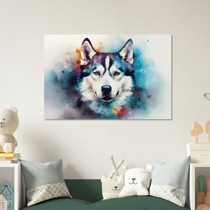 Siberian Husky with Blue Eyes Poster - Colorful Print, Animal Wall Art Gift for Dog Lovers, Husky Mom, Dad