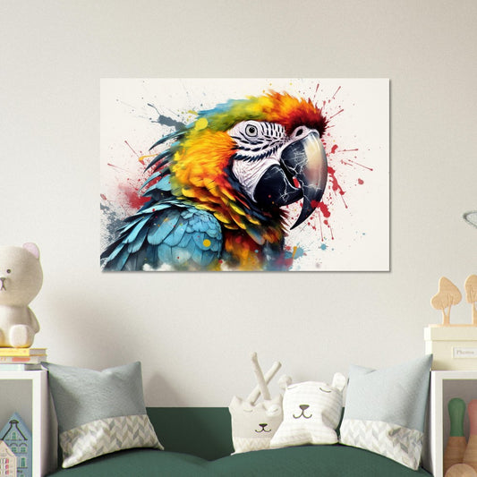 Colorful Macaw Parrot Poster Print. Watercolor Cute Bird Art Gift, Present for Mom, Dad. Safari Animal Wall Art