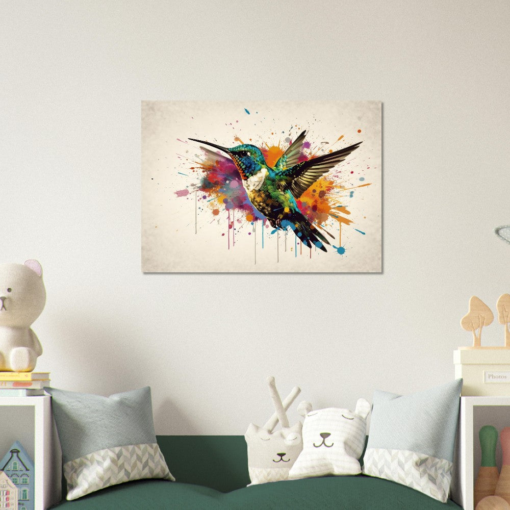 Colorful Hummingbird Poster Print. Watercolor Cute Bird Art Gift, Present for Mom, Dad. Rainbow Animal Wall Art