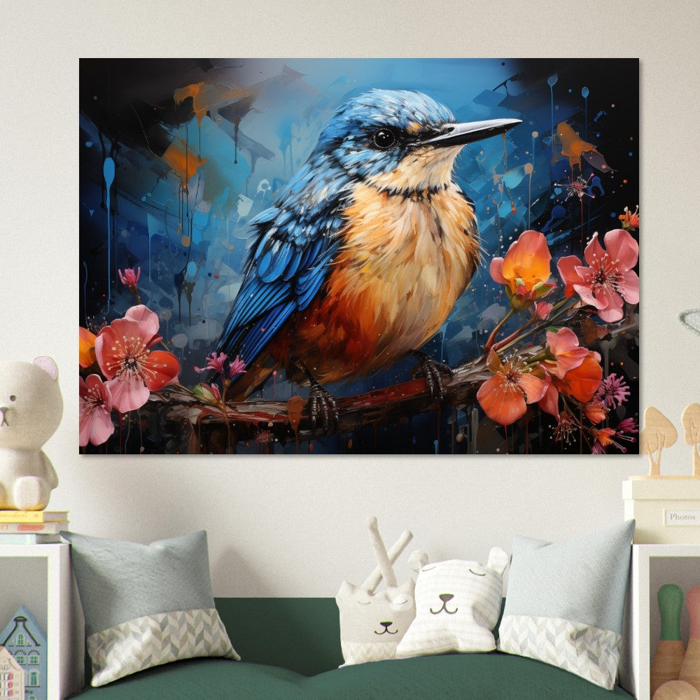 Impression d’affiche d’oiseau britannique mignon. Aquarelle Great Bird Art Gift, cadeau pour maman, papa. Art mural animalier floral