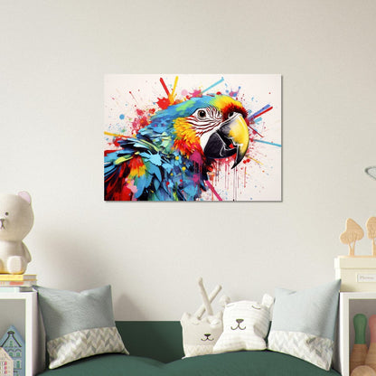 Colorful Macaw Parrot Poster Print. Watercolor Cute Bird Art Gift, Present for Mom, Dad. Safari Animal Wall Art