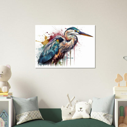 Colorful Heron Poster Print. Watercolor Great Bird Art Gift, Present for Mom, Dad. Rainbow Animal Wall Art