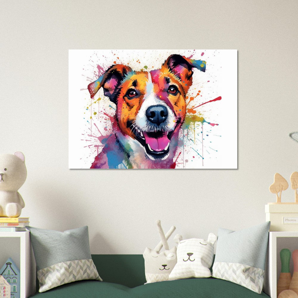 Jack-Russell-Terrier-Poster – bunter Aquarell-Pop-Art-Druck, Tier-Wandkunst-Geschenk für Hundeliebhaber, Mama, Papa