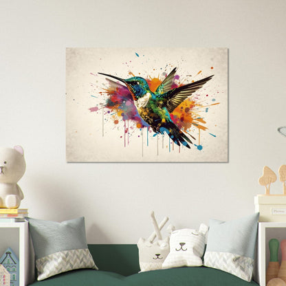 Colorful Hummingbird Poster Print. Watercolor Cute Bird Art Gift, Present for Mom, Dad. Rainbow Animal Wall Art