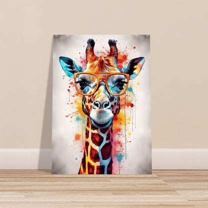 Watercolor Giraffe with Glasses Poster Print - Safari Decor, Colourful Animal Wall Art Painting Gift, Rainbow Watercolour Pop Art