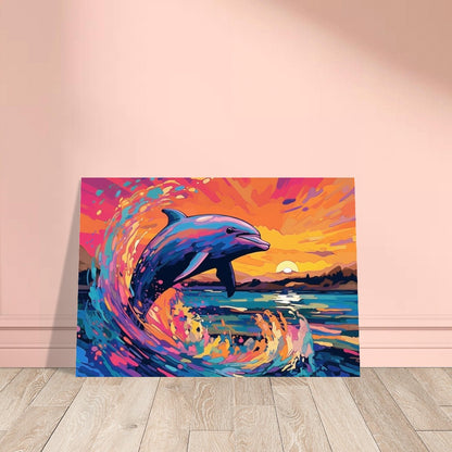 Leaping Dolphin Poster. Sunset Rainbow Animal Wall Art Print. Sunrise coastal colorful beach gift. Bedroom Bathroom Office Nursery