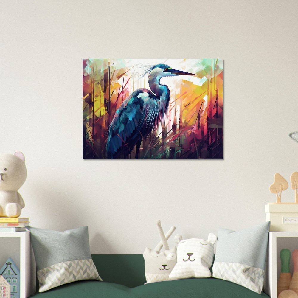 Colorful Heron Poster Print. Watercolor Great Bird Art Gift, Present for Mom, Dad. Rainbow Animal Wall Art