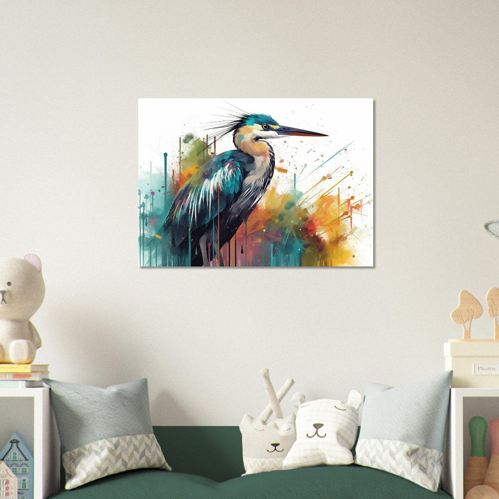 Colorful Heron Poster Print. Watercolor Great Bird Art Gift, Present for Mom, Dad. Rainbow Animal Wall Art