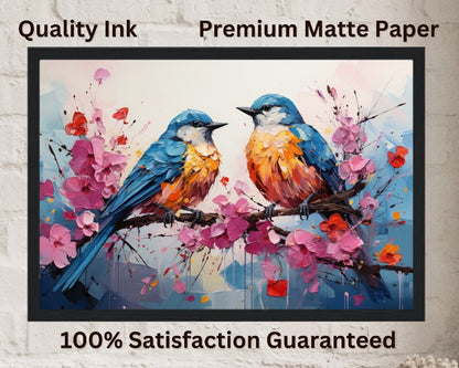 Impression d’affiche d’oiseaux britanniques doux. Aquarelle Great Bird Art Gift, cadeau pour maman, papa. Art mural animalier floral