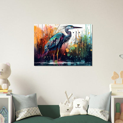 Colorful Heron Poster Print. Watercolor Great Bird Art Gift, Present for Mom, Dad. Rainbow Animal Wall Art