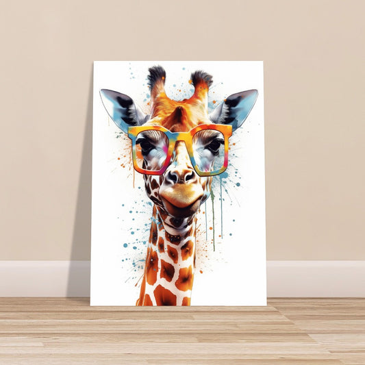 Watercolor Giraffe with Glasses Poster Print - Safari Decor, Colourful Animal Wall Art Painting Gift, Rainbow Watercolour Pop Art