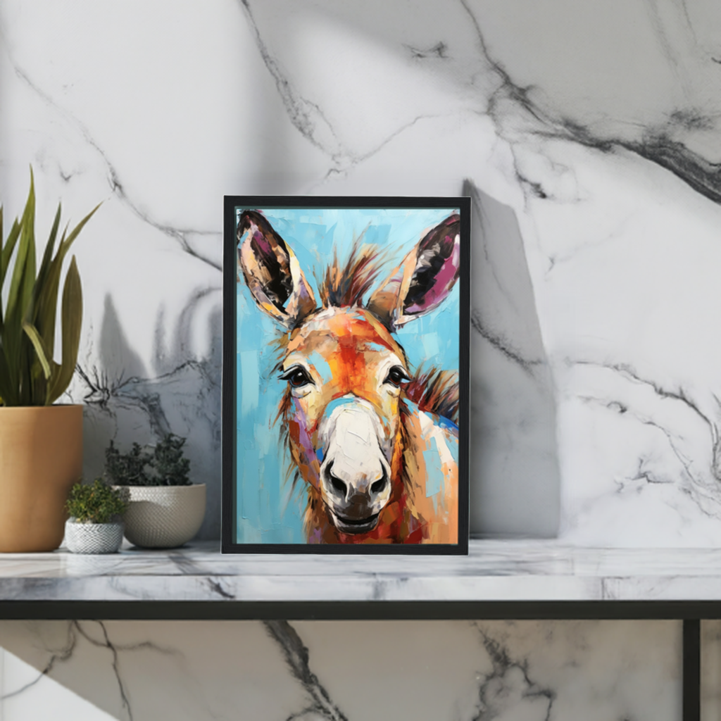 Happy Donkey Beautiful Canvas or Unframed Poster Print. Pallet Knife Style Wildlife Animal Wall Art, Farm Animal, Farmer Gift, Farmyard Mule