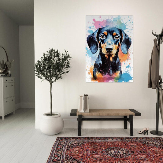 Dachshund Poster with Free Delivery! Colorful Watercolor Nursery Puppy Poster Print Wall Art Gift for Dog Lovers, Doxie Mom, Dad - CanvasityCrafts - Free Shipping