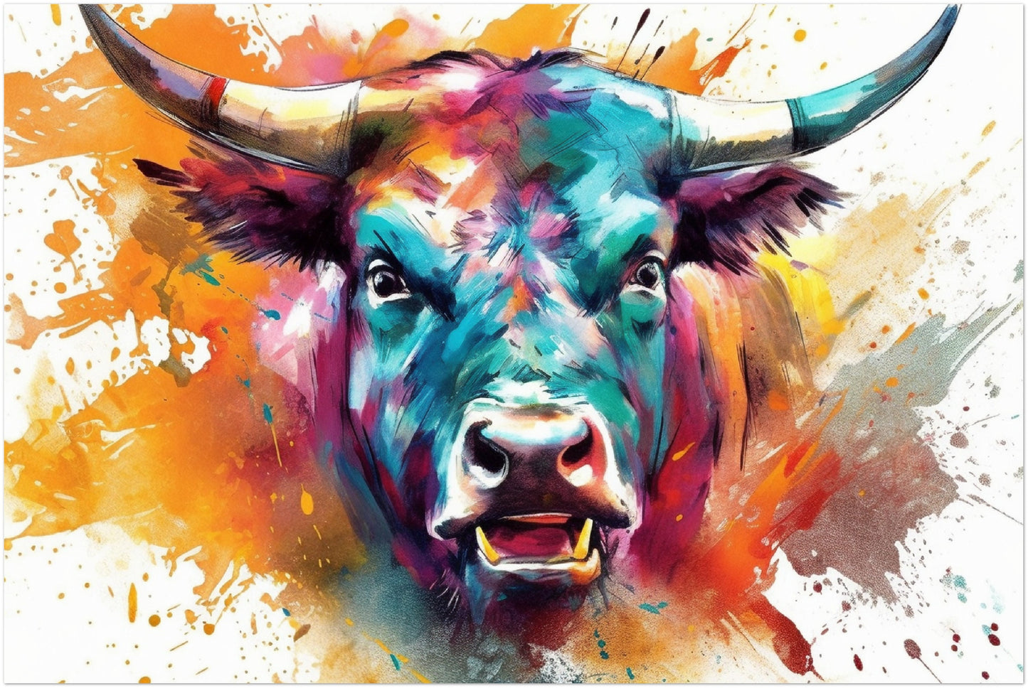 Charging Bull Poster - Free Shipping! Colorful Animal Wall Art Print - Gift for Farmer, Dad, Grandad, Matador - CanvasityCrafts - Free Shipping