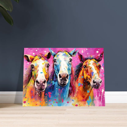 Three Colorful Horses Poster. Colorful Animal Wall Art Print. Gift for horse rider, farmer, mom. Farm Nursery Print - CanvasityCrafts - Free Shipping