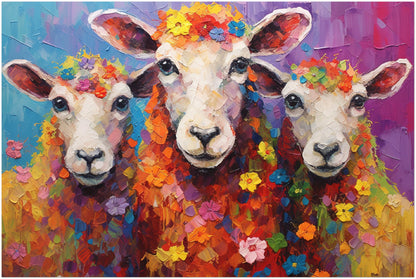 Three Colorful Sheep / Lambs Poster. Colorful Animal Wall Art Print. Gift for Farmer, Dad, Grandad, Florist, Mum. Farm Nursery Print - CanvasityCrafts - Free Shipping