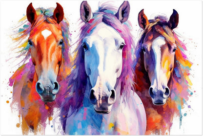 Three Colorful Horses Poster. Colorful Animal Wall Art Print. Gift for horse rider, farmer, mom. Farm Nursery Print - CanvasityCrafts - Free Shipping