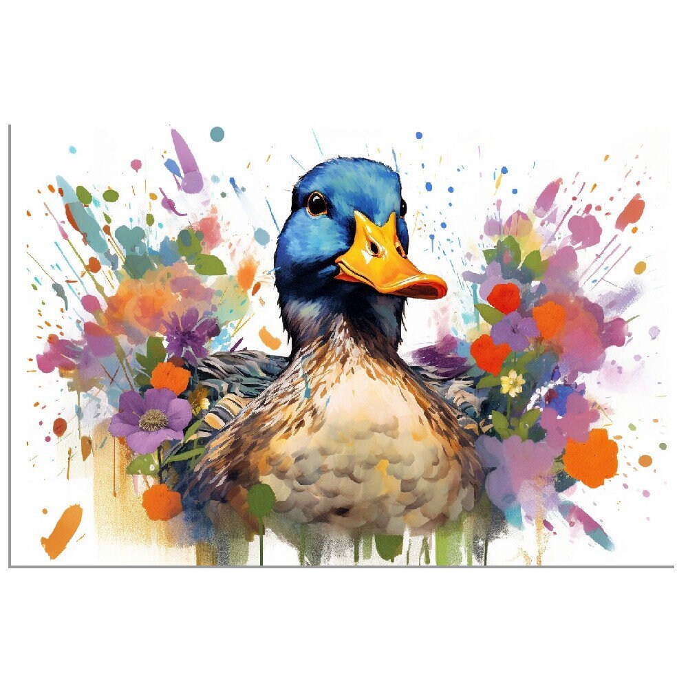 Colorful Duck Poster. Rainbow Animal Wall Art Floral Print. Gift for duck lover, farmer, mom. Nursery Print, Bedroom Bathroom Office Art - CanvasityCrafts - Free Shipping