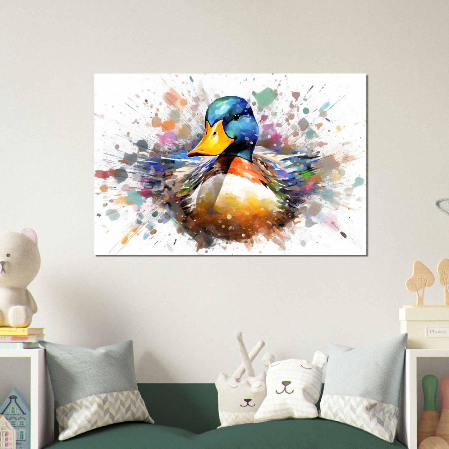 Colorful Duck Poster. Rainbow Animal Wall Art Floral Print. Gift for duck lover, farmer, mom. Nursery Print, Bedroom Bathroom Office Art - CanvasityCrafts - Free Shipping