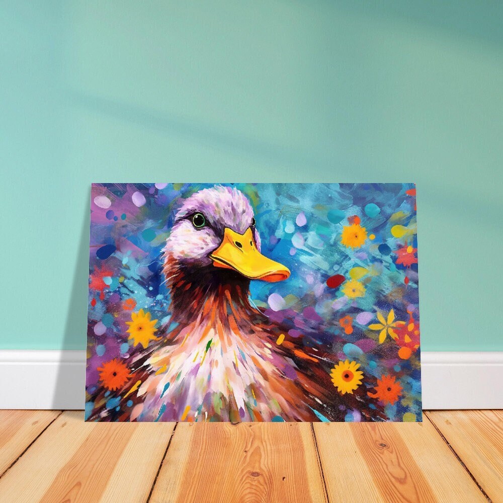 Colorful Duck Poster. Rainbow Animal Wall Art Floral Print. Gift for duck lover, farmer, mom. Nursery Print, Bedroom Bathroom Office Art - CanvasityCrafts - Free Shipping