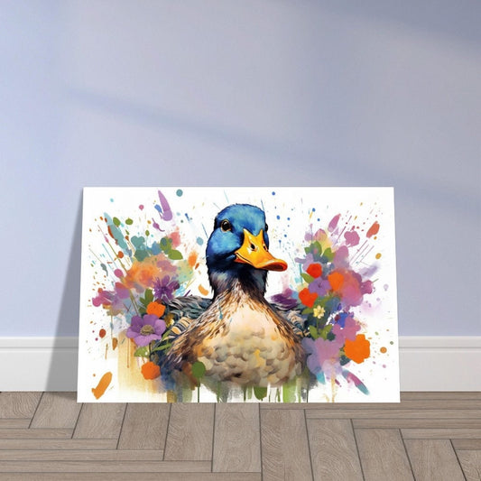 Colorful Duck Poster. Rainbow Animal Wall Art Floral Print. Gift for duck lover, farmer, mom. Nursery Print, Bedroom Bathroom Office Art - CanvasityCrafts - Free Shipping