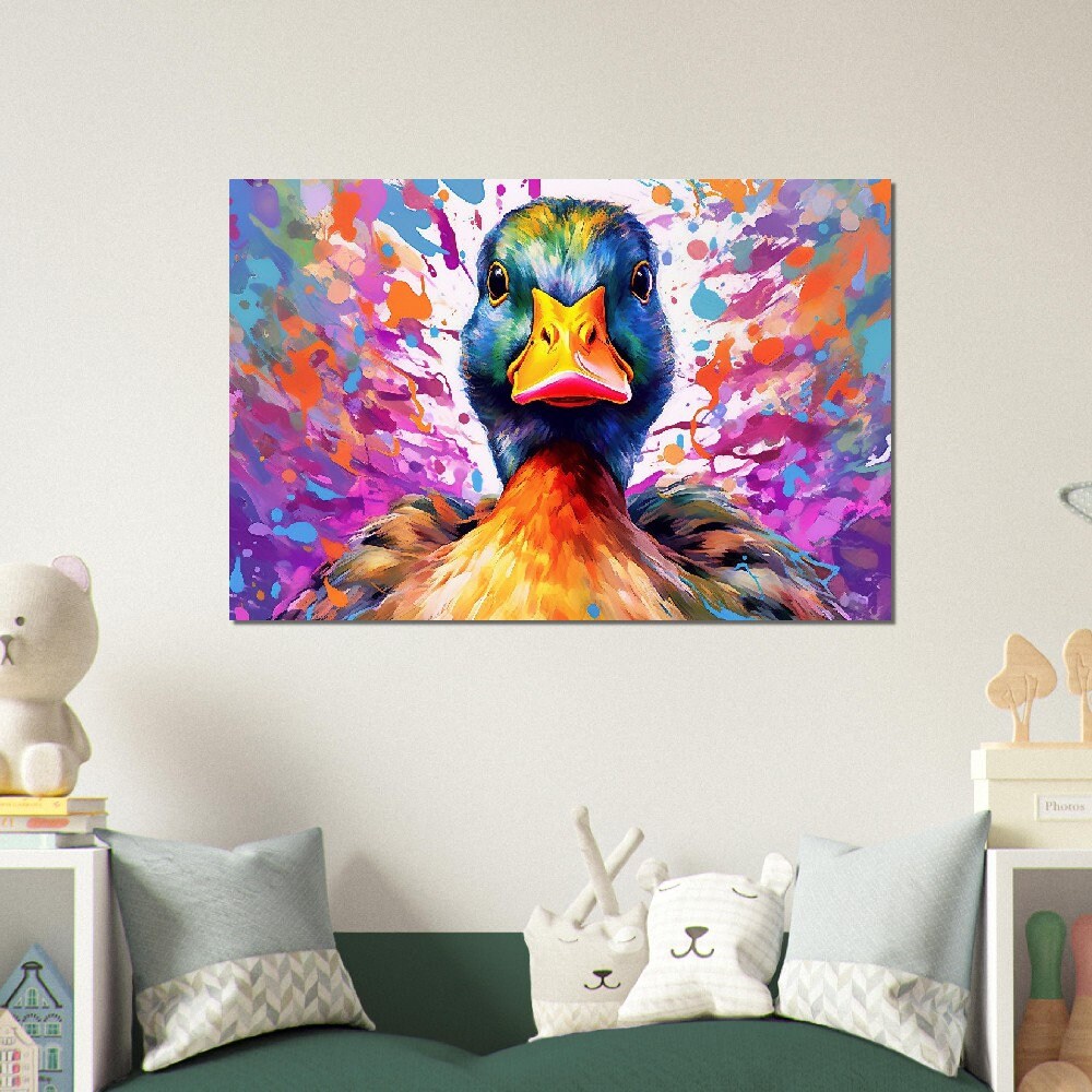 Colorful Duck Poster. Rainbow Animal Wall Art Floral Print. Gift for duck lover, farmer, mom. Nursery Print, Bedroom Bathroom Office Art - CanvasityCrafts - Free Shipping