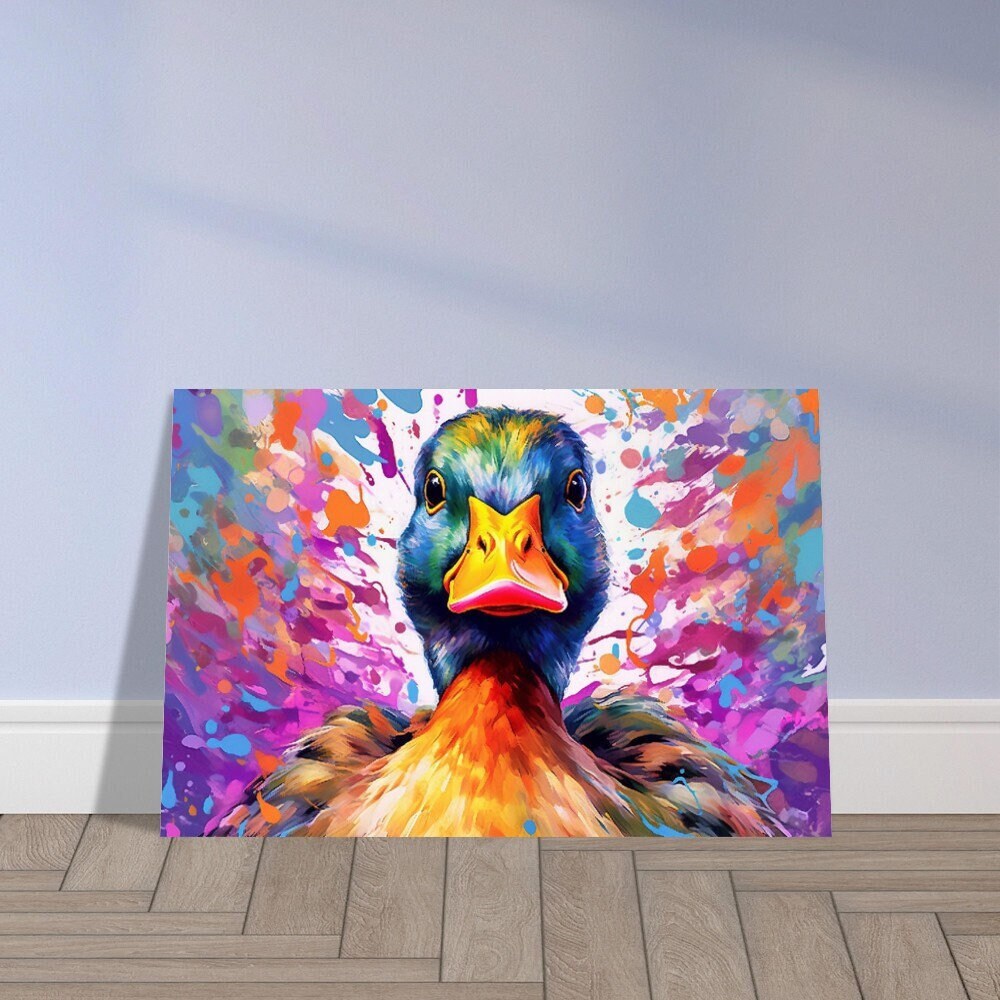 Colorful Duck Poster. Rainbow Animal Wall Art Floral Print. Gift for duck lover, farmer, mom. Nursery Print, Bedroom Bathroom Office Art - CanvasityCrafts - Free Shipping