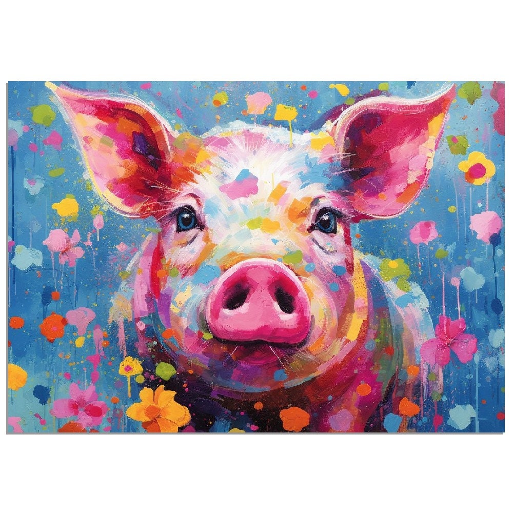 Colorful Pig Poster. Rainbow Animal Wall Art Floral Print. Gift for piglet lover, farmer, mom. Nursery Print, Bedroom Bathroom Office Art - CanvasityCrafts - Free Shipping