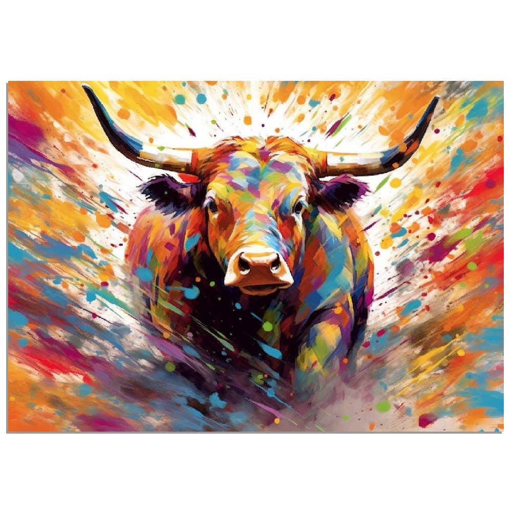 Charging Bull Poster - Free Shipping! Colorful Animal Wall Art Print - Gift for Farmer, Dad, Grandad, Matador - CanvasityCrafts - Free Shipping