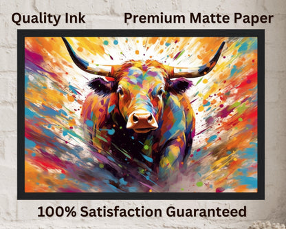 Charging Bull Poster - Free Shipping! Colorful Animal Wall Art Print - Gift for Farmer, Dad, Grandad, Matador - CanvasityCrafts - Free Shipping