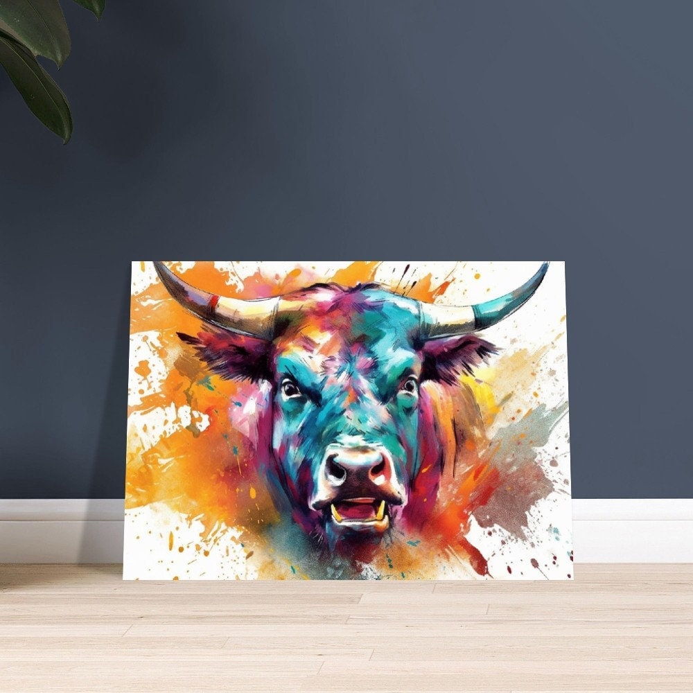 Charging Bull Poster - Free Shipping! Colorful Animal Wall Art Print - Gift for Farmer, Dad, Grandad, Matador - CanvasityCrafts - Free Shipping