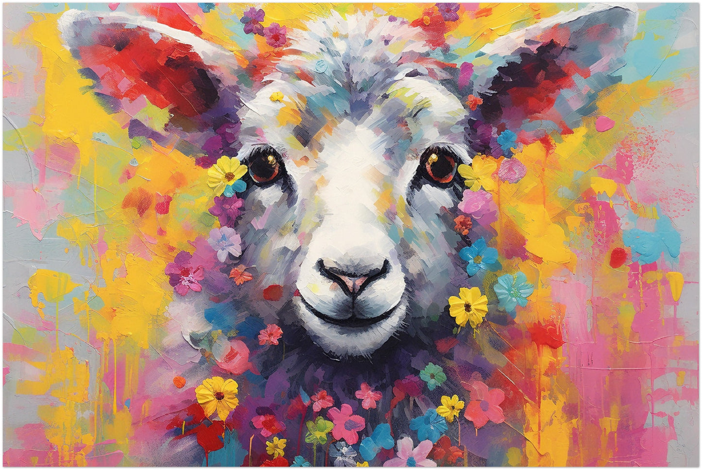 Colorful Sheep / Lamb Poster. Colorful Animal Wall Art Print - Gift for Farmer, Dad, Grandad, Florist, Shepherd, Mum. Farm Nursery Print - CanvasityCrafts - Free Shipping